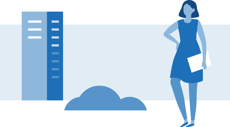 En kvinne som står foran en høy bygning.